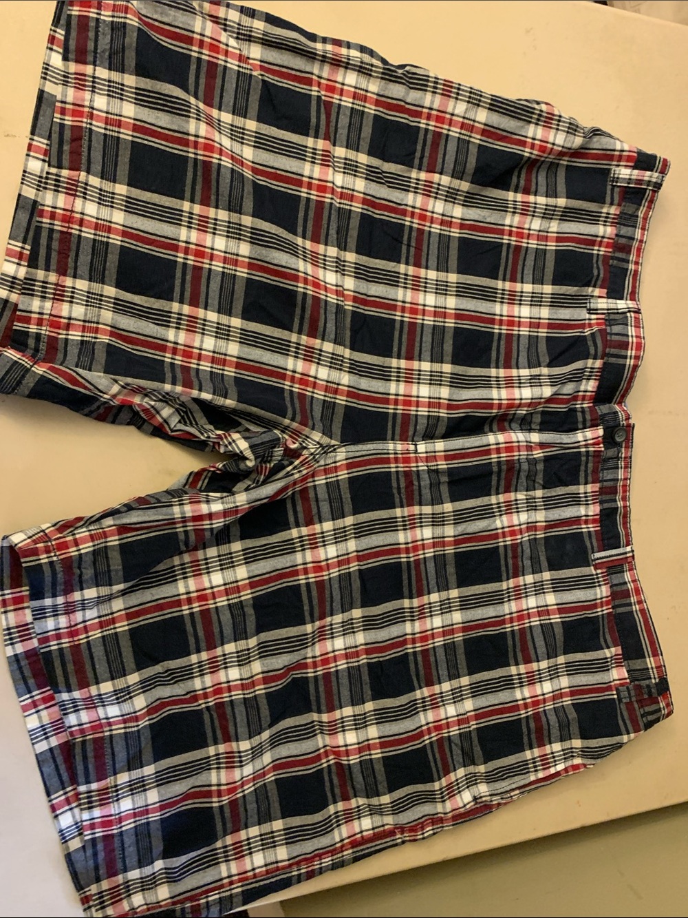Savane Navy, Red & White Plaid Flat Front Men’s Shorts